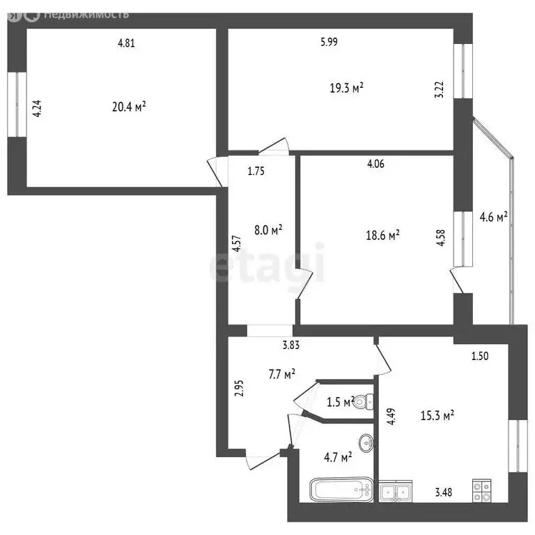 3-комнатная квартира: Тюмень, улица Карла Маркса, 8 (95.5 м) - Фото 1