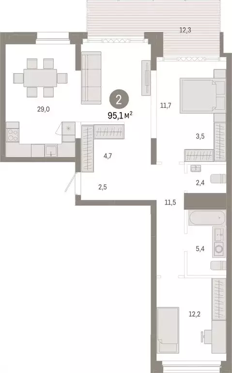 2-комнатная квартира: Новосибирск, Большевистская улица, с48 (95.06 м) - Фото 1