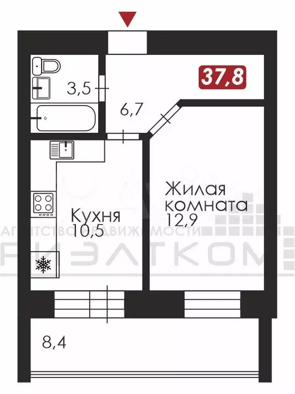 1-к. квартира, 37,4 м, 2/10 эт. - Фото 0