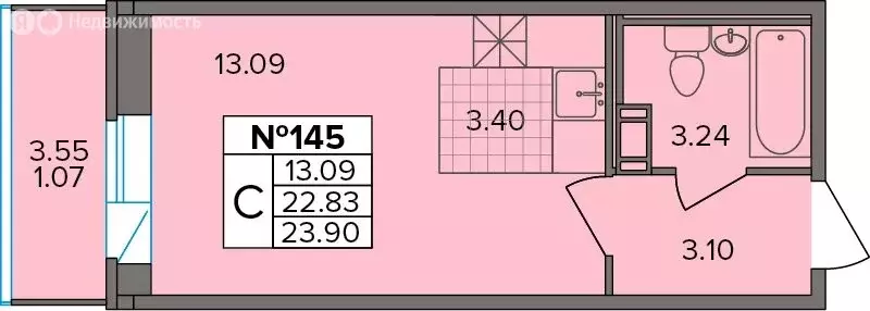 Квартира-студия: деревня Новое Девяткино, Лесная улица, 19 (23.9 м) - Фото 1