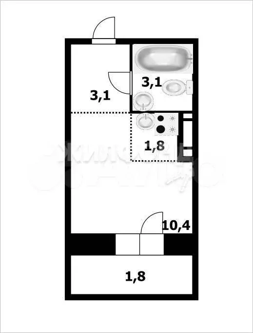 Квартира-студия, 21,4 м, 5/12 эт. - Фото 0