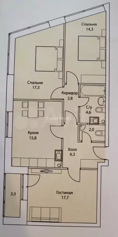 3-к. квартира, 83 м, 4/19 эт. - Фото 0