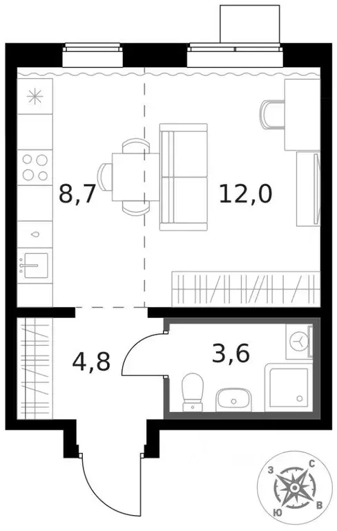 Квартира, студия, 29.1 м - Фото 2