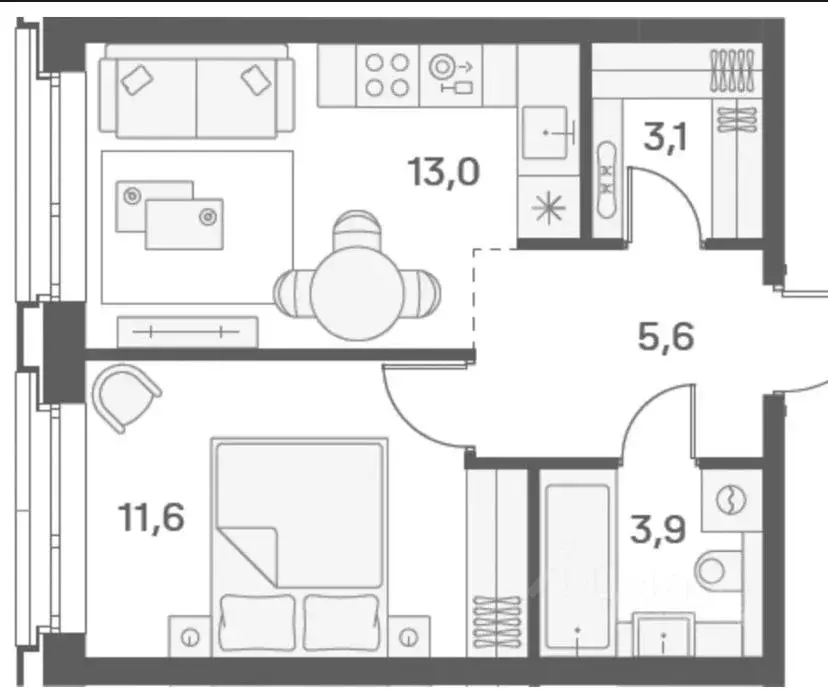 1-к кв. Москва Портлэнд жилой комплекс (36.9 м) - Фото 2