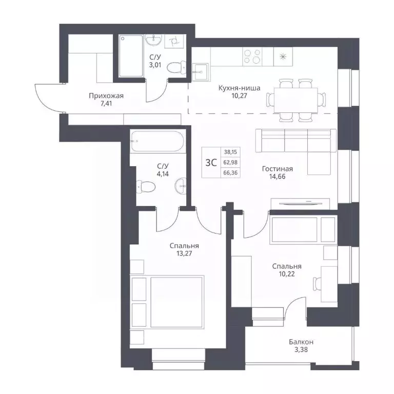 3-к кв. Новосибирская область, Новосибирск ул. Дуси Ковальчук, 246 ... - Фото 1
