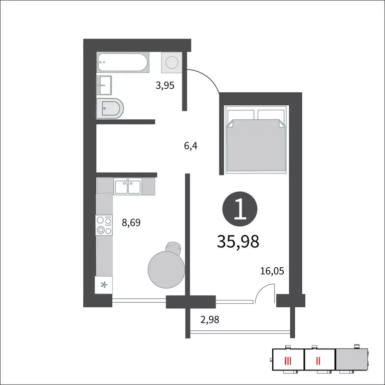 1-комнатная квартира: Гагарин, улица Строителей, 127 (35.98 м) - Фото 0