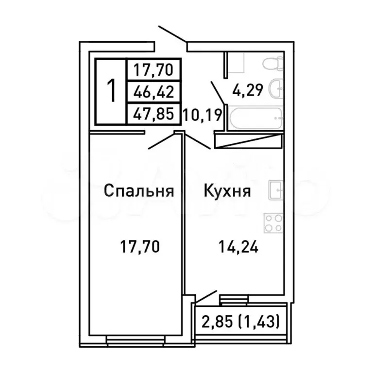 1-к. квартира, 47,9 м, 23/25 эт. - Фото 0