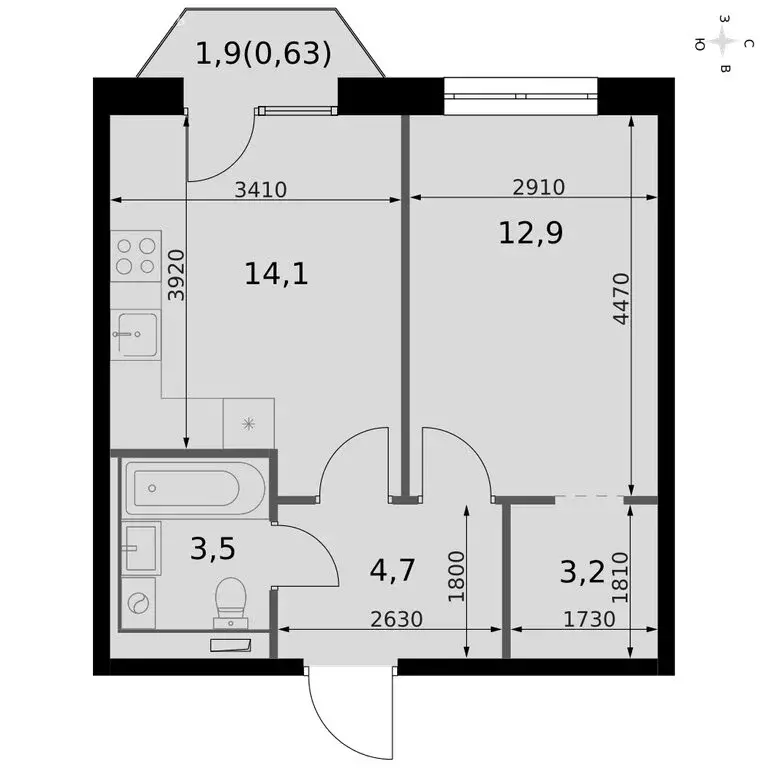 1-комнатная квартира: Казань, ЖК Фриссон (39 м) - Фото 1