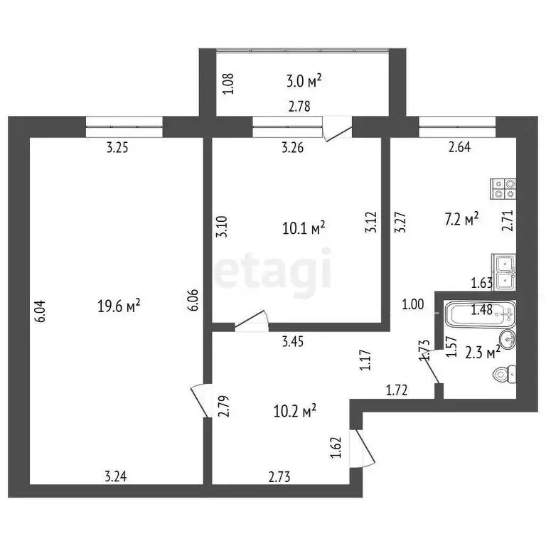 2-комнатная квартира: Новая Отрадовка, Придорожная улица, 142 (49.4 м) - Фото 1