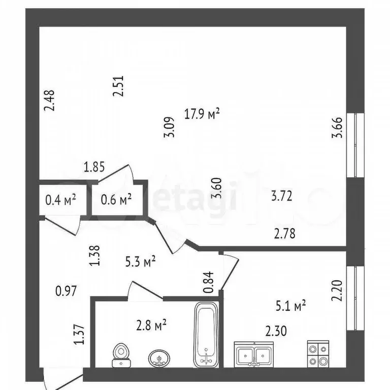 1-к. квартира, 33 м, 1/5 эт. - Фото 1