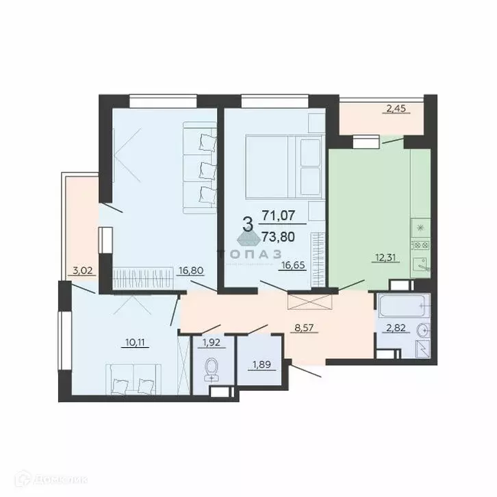 Продаётся 3-к квартира, 73.8 м - Фото 0
