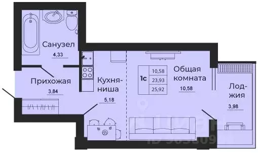 Студия Ростовская область, Батайск ул. 1-й Пятилетки, 2Ж (25.92 м) - Фото 0