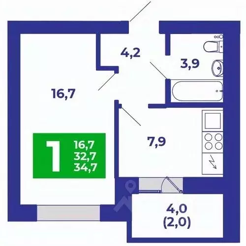 1-к кв. Башкортостан, Стерлитамакский район, Отрадовский сельсовет, с. ... - Фото 1