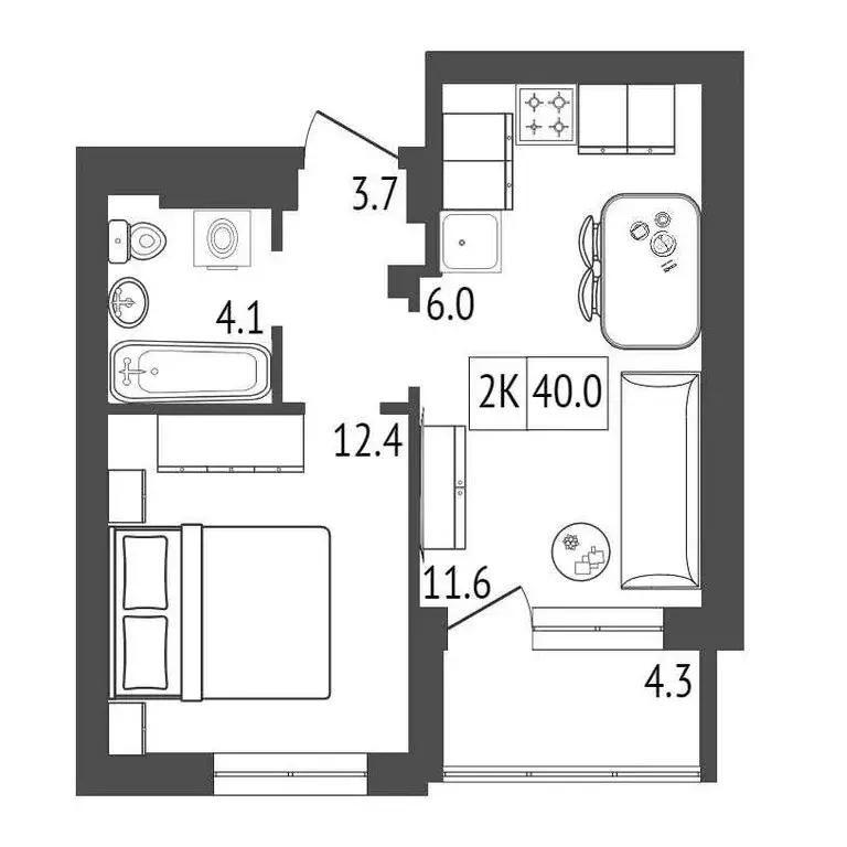 2-комнатная квартира: Красноярск, улица Лесников, 43Б (40 м) - Фото 0