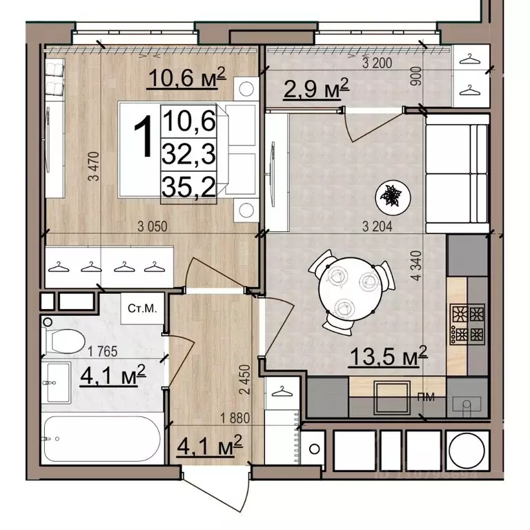 1-к кв. Рязанская область, Рязань Еврокласс жилой комплекс (35.2 м) - Фото 1