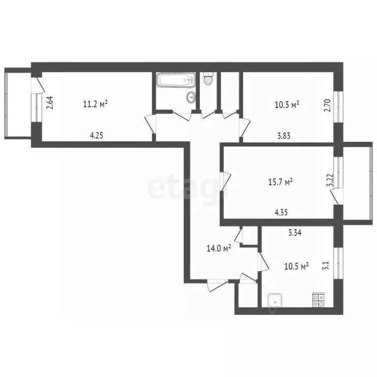 3-к кв. Вологодская область, пос. Майский 9 (68.4 м) - Фото 2