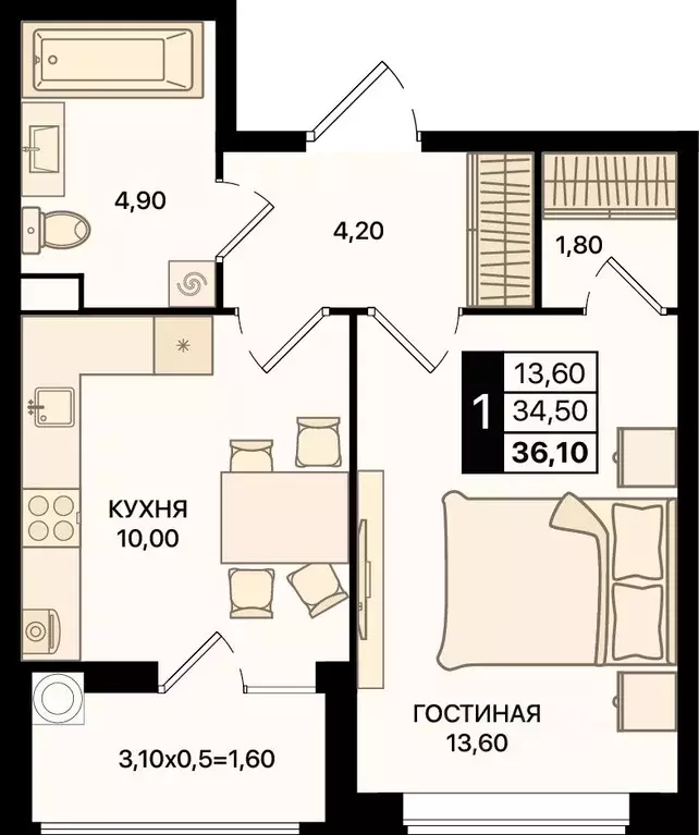 1-к кв. Ростовская область, Ростов-на-Дону Движение61 жилой комплекс ... - Фото 1