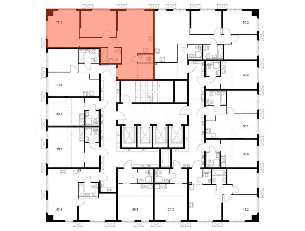 2-к. квартира, 73.8 м, 29/33 эт. - Фото 1