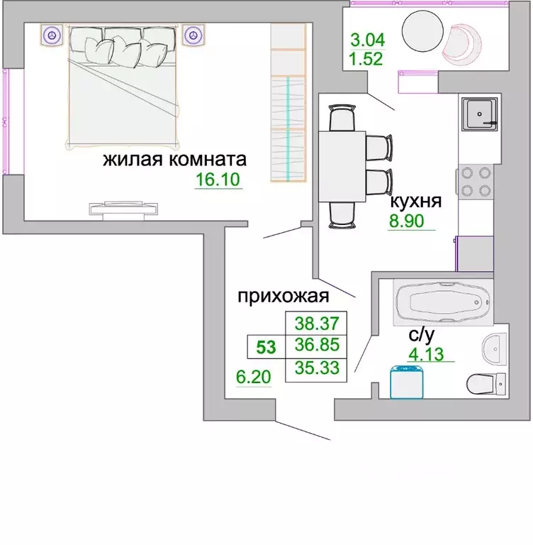 1-к кв. Калининградская область, Зеленоградск ул. Тургенева, 16А (37.6 ... - Фото 0