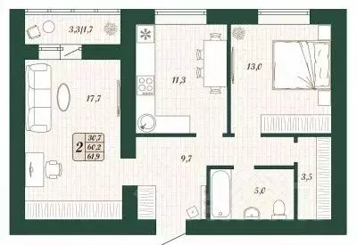 2-к кв. Самарская область, Волжский район, Смышляевка городское ... - Фото 1