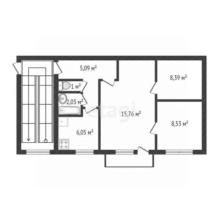 3-к кв. Белгородская область, Валуйки ул. Соколова, 1Г (46.7 м) - Фото 1