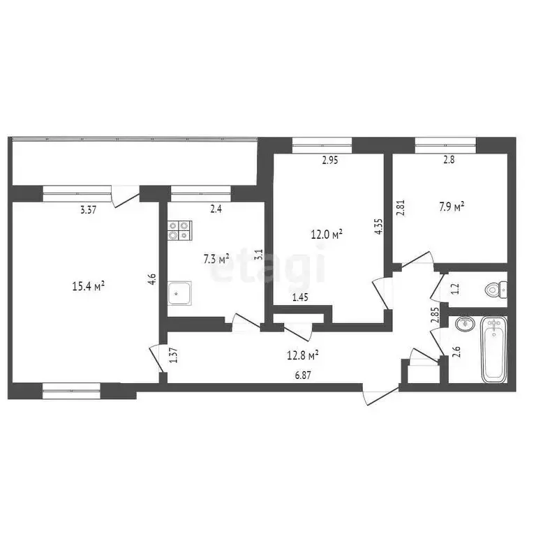 3-комнатная квартира: Щёлкино, 2-й микрорайон, 54 (60.1 м) - Фото 1