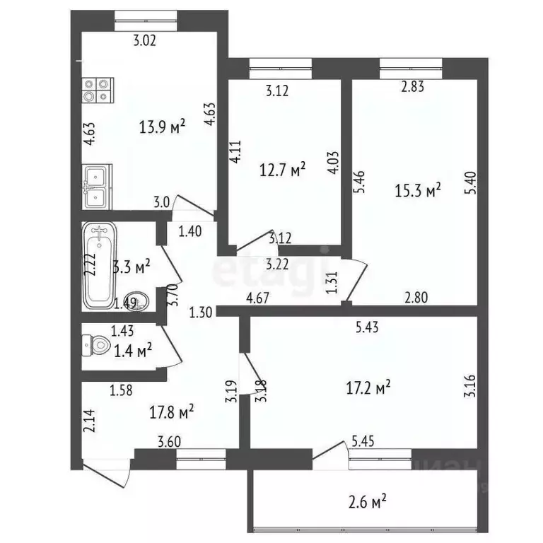 3-к кв. Мордовия, Саранск ул. Фурманова, 17А (81.5 м) - Фото 1