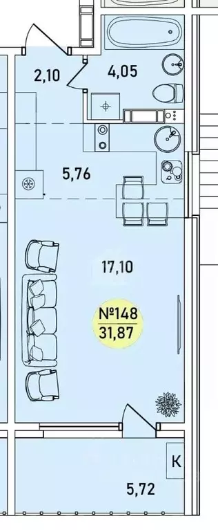 Студия Ярославская область, Ярославль 2-й мкр,  (31.87 м) - Фото 2