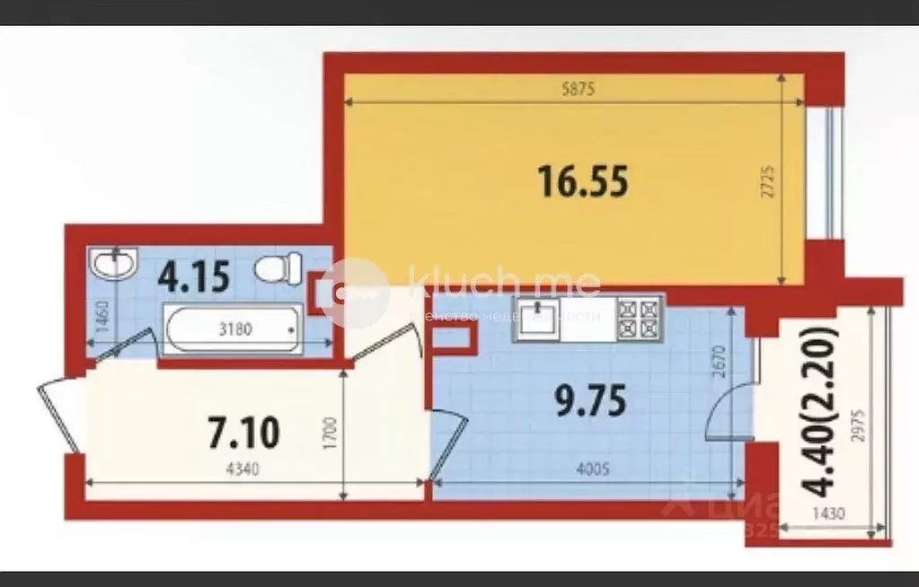 1-к кв. Татарстан, Казань ул. Аметьевская магистраль, 16к4 (39.0 м) - Фото 2