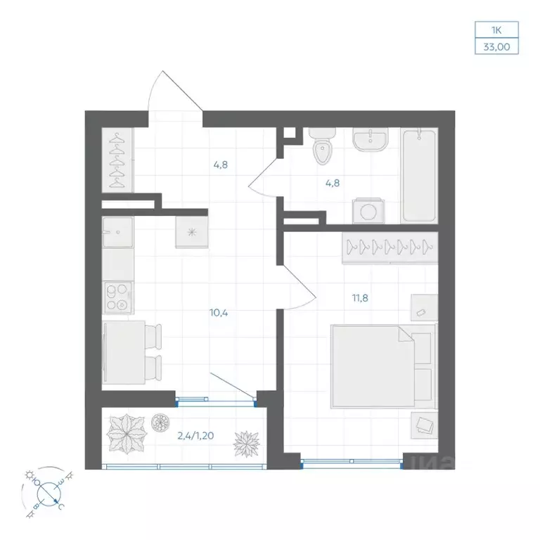 1-к кв. Челябинская область, Челябинск Клевер жилой комплекс (33.0 м) - Фото 2