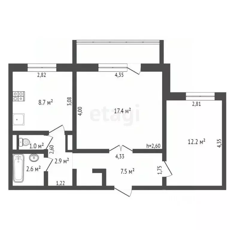 2-к кв. Кемеровская область, Прокопьевск просп. Строителей, 19 (52.0 ... - Фото 2