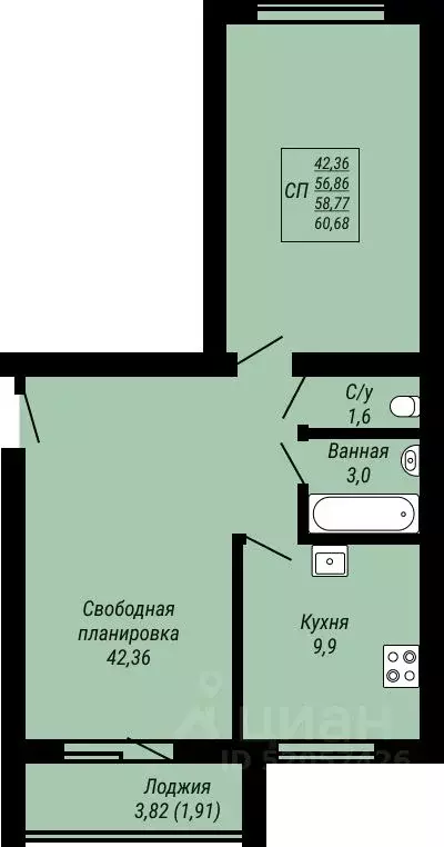 1-к кв. Ивановская область, Иваново Юбилейный жилой комплекс (60.68 м) - Фото 0