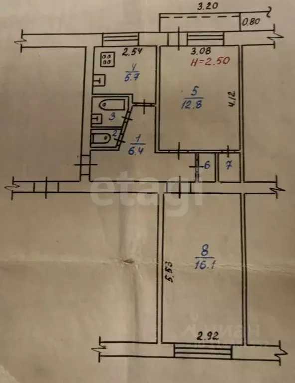 2-к кв. Волгоградская область, Волгоград Триумфальная ул., 14 (46.6 м) - Фото 2