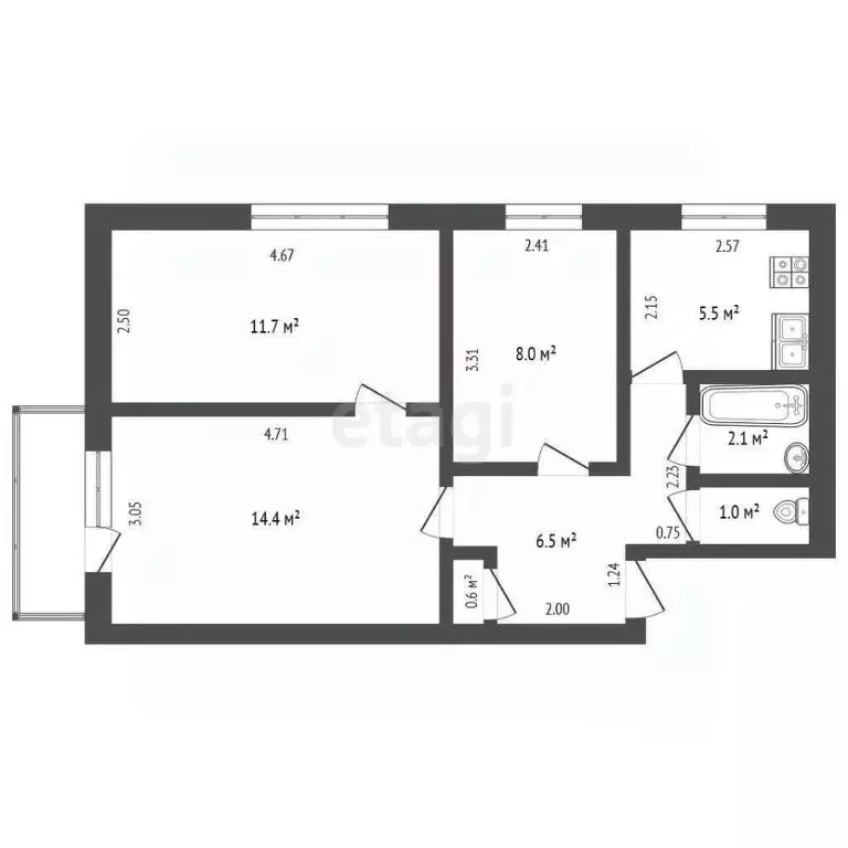3-к кв. Челябинская область, Челябинск Краснознаменная ул., 40 (54.0 ... - Фото 1