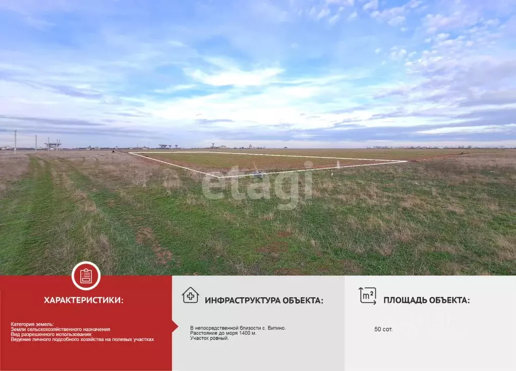 Участок в Крым, Сакский район, Молочненское с/пос, с. Витино  (50.0 ... - Фото 1