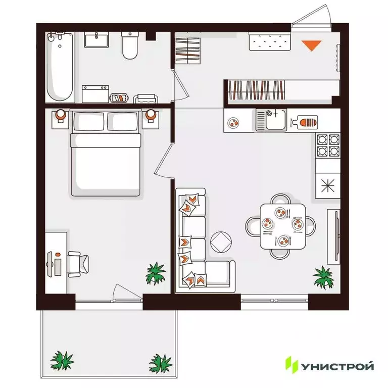 Квартира, 1 комната, 45.59 м - Фото 1