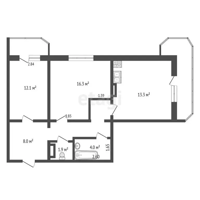 2-комнатная квартира: Абакан, улица Кирова, 183к5 (66.5 м) - Фото 0