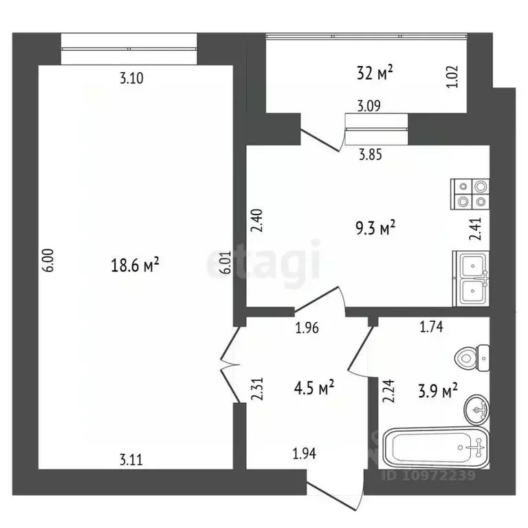 1-к кв. Башкортостан, Стерлитамак ул. Строителей, 71 (36.3 м) - Фото 2