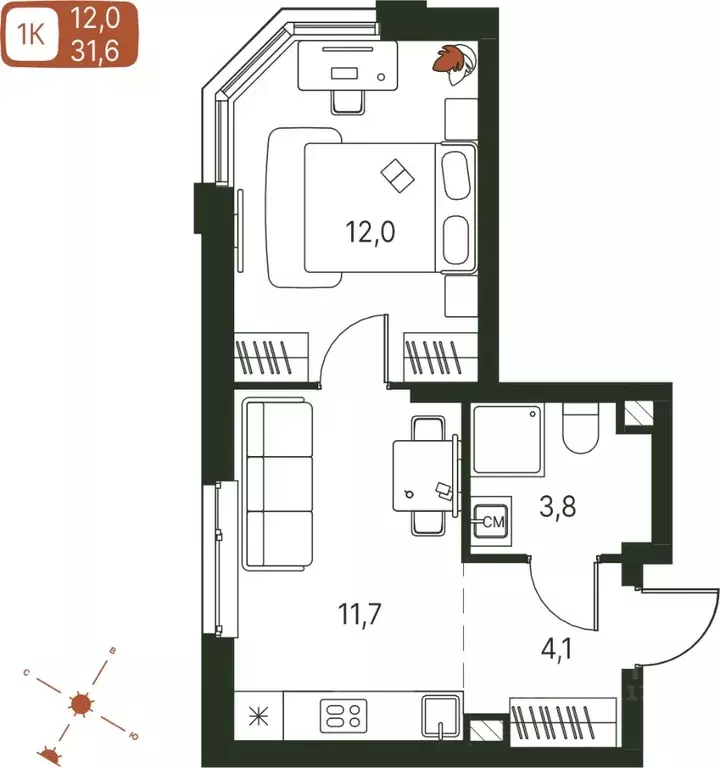 1-к кв. Пермский край, Пермь ул. Серебристая, 1 (31.6 м) - Фото 1