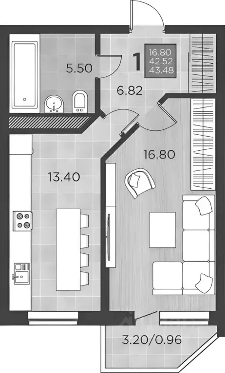 1-к кв. Краснодарский край, Краснодар ул. Командорская, 15/1 (41.2 м) - Фото 1