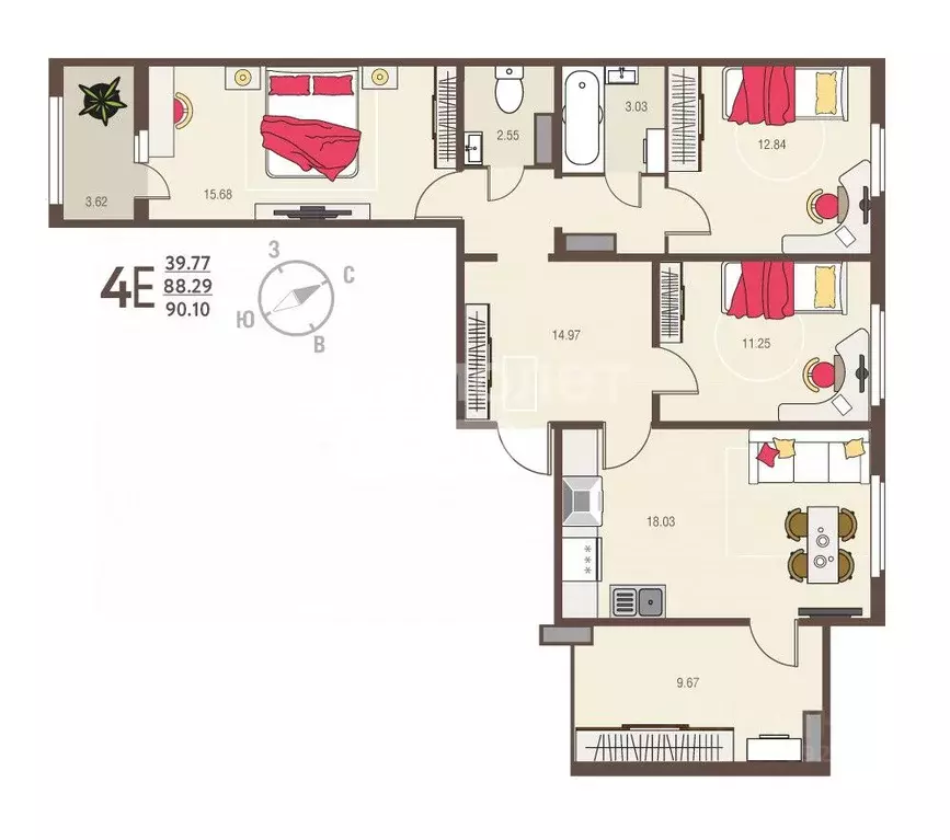 3-к кв. Курская область, Курск ул. Энгельса, 115 (90.1 м) - Фото 1