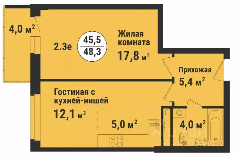 2-к кв. Тамбовская область, Тамбов ул. Карла Маркса, 169 (48.3 м) - Фото 0