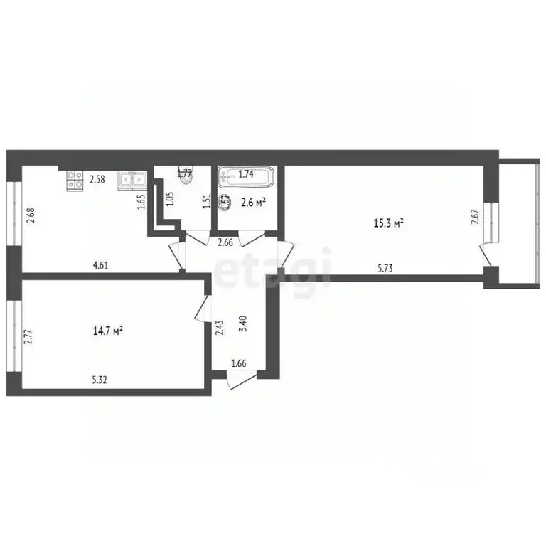 2-к кв. Кемеровская область, Кемерово ул. Серебряный Бор, 4 (51.9 м) - Фото 1