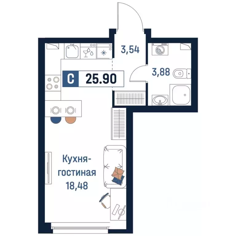 Студия Ленинградская область, Мурино Всеволожский район,  (25.9 м) - Фото 0