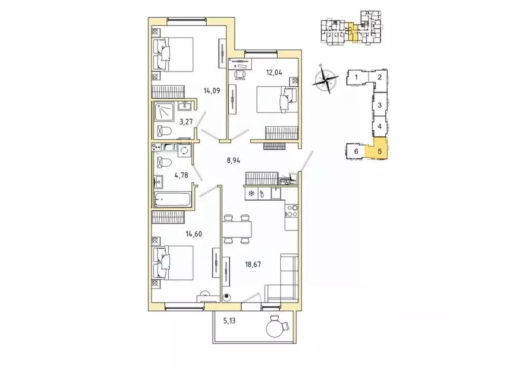 3-к кв. Ленинградская область, Гатчина Въезд мкр,  (77.93 м) - Фото 1