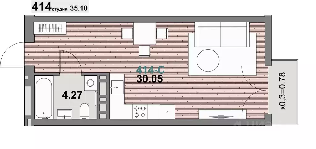 1-к кв. Калининградская область, Зеленоградск ул. Гагарина (35.1 м) - Фото 1