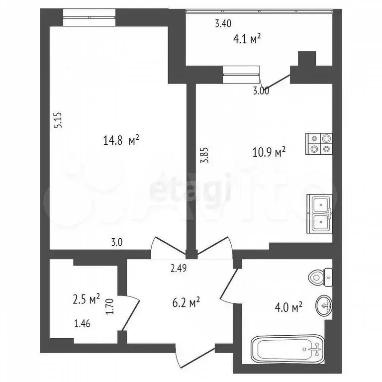 1-к. квартира, 42 м, 3/9 эт. - Фото 0