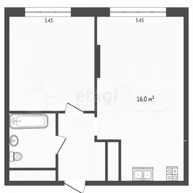 1-к. квартира, 38,4 м, 4/7 эт. - Фото 0
