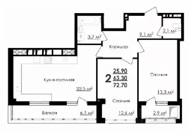 2-к кв. Белгородская область, Белгород ул. Губкина, 54 (72.7 м) - Фото 0