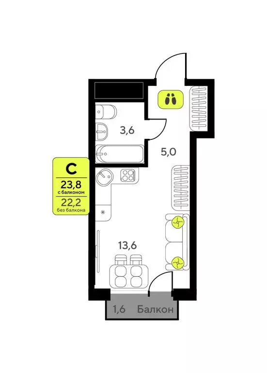 Квартира-студия: Тюмень, улица Андрея Приказнова, 1 (23.8 м) - Фото 1